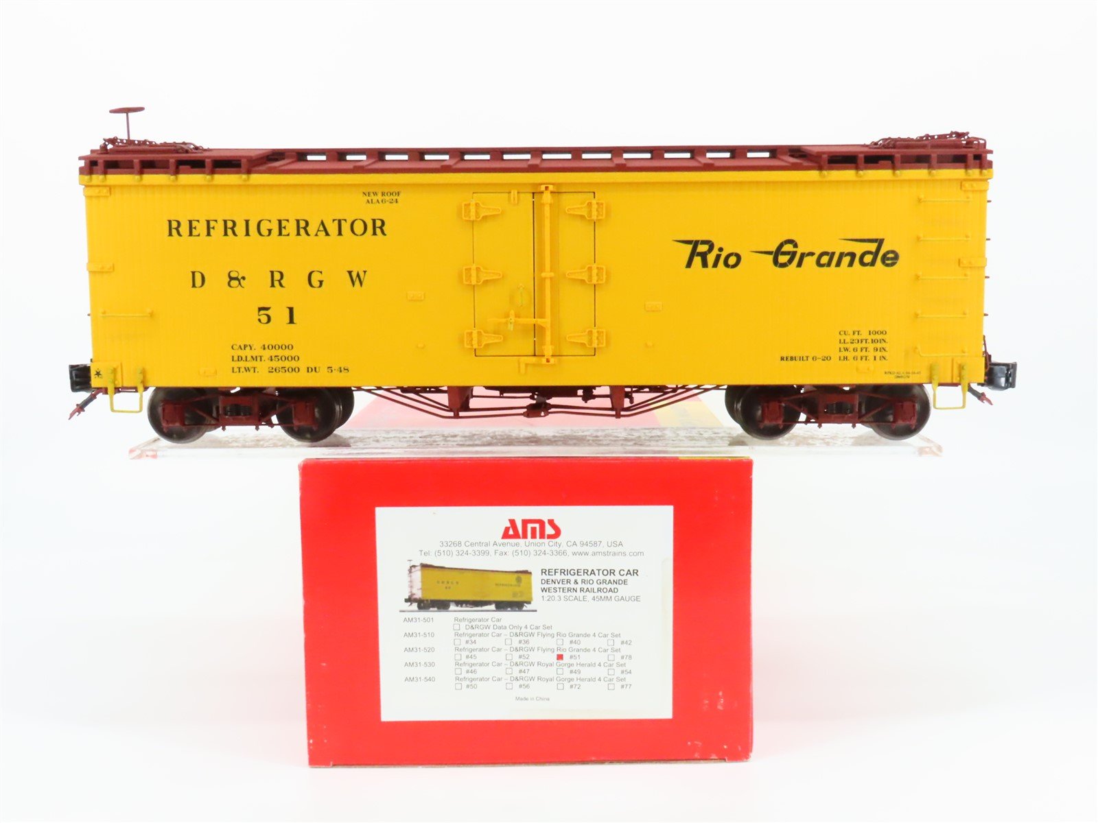 Large Scale AMS AM31-520 DRGW Rio Grande Wood Refrigerator Car #51