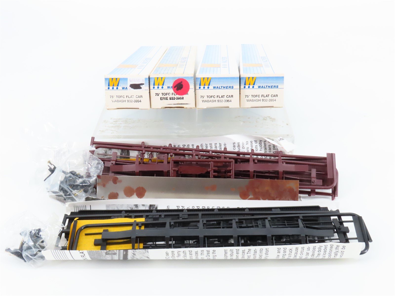 HO Scale LOT of 4 Walthers WAB Wabash / ERIE Railroad 75' TOFC Flat Car Kits