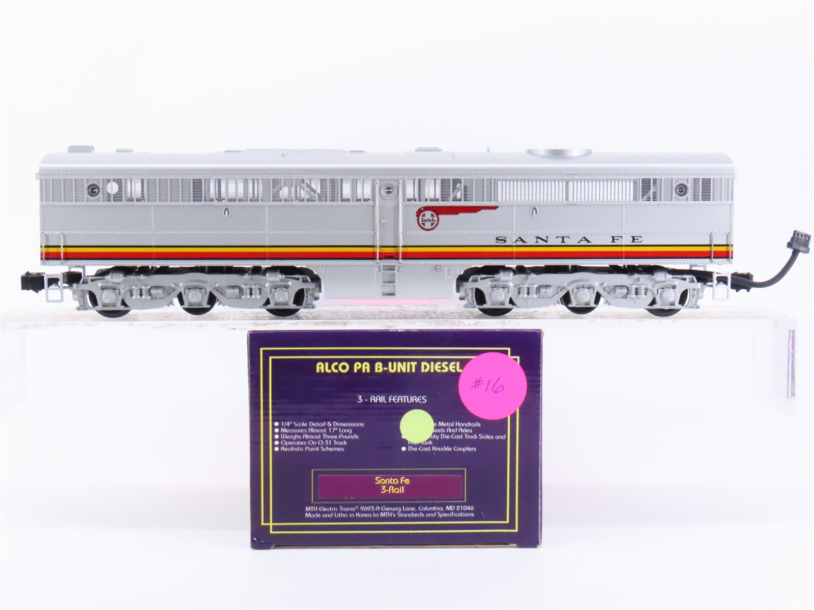 O Gauge 3-Rail MTH ATSF Santa Fe PA B-Unit Diesel Locomotive