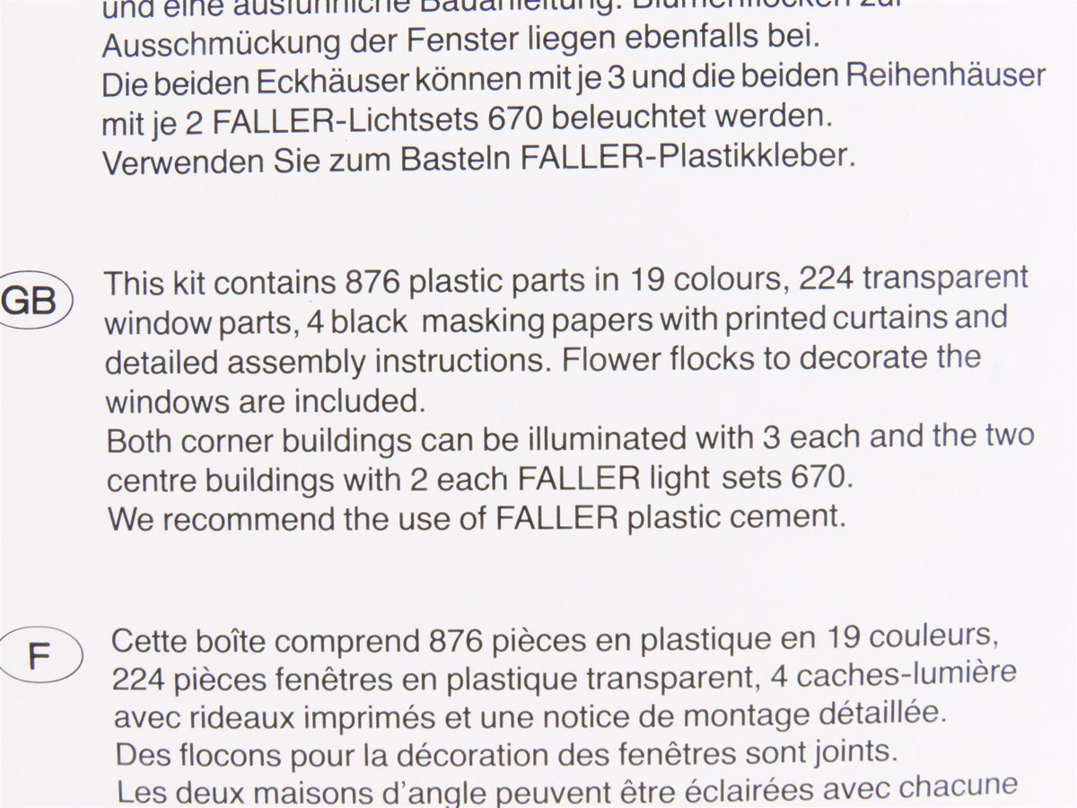 HO Scale FALLER Kit #B-925 &quot;Schiller Street&quot; Townhouse Shops Set