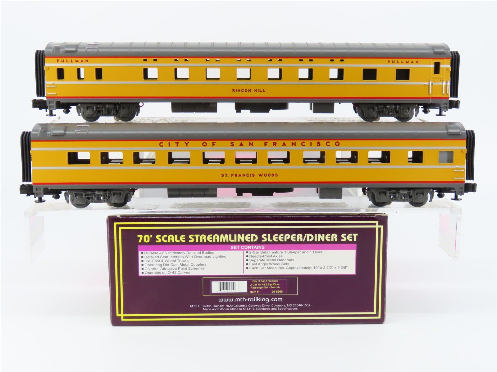 O Gauge 3-Rail MTH 20-6666 UP Union Pacific Streamlined Passenger 2-Car Set