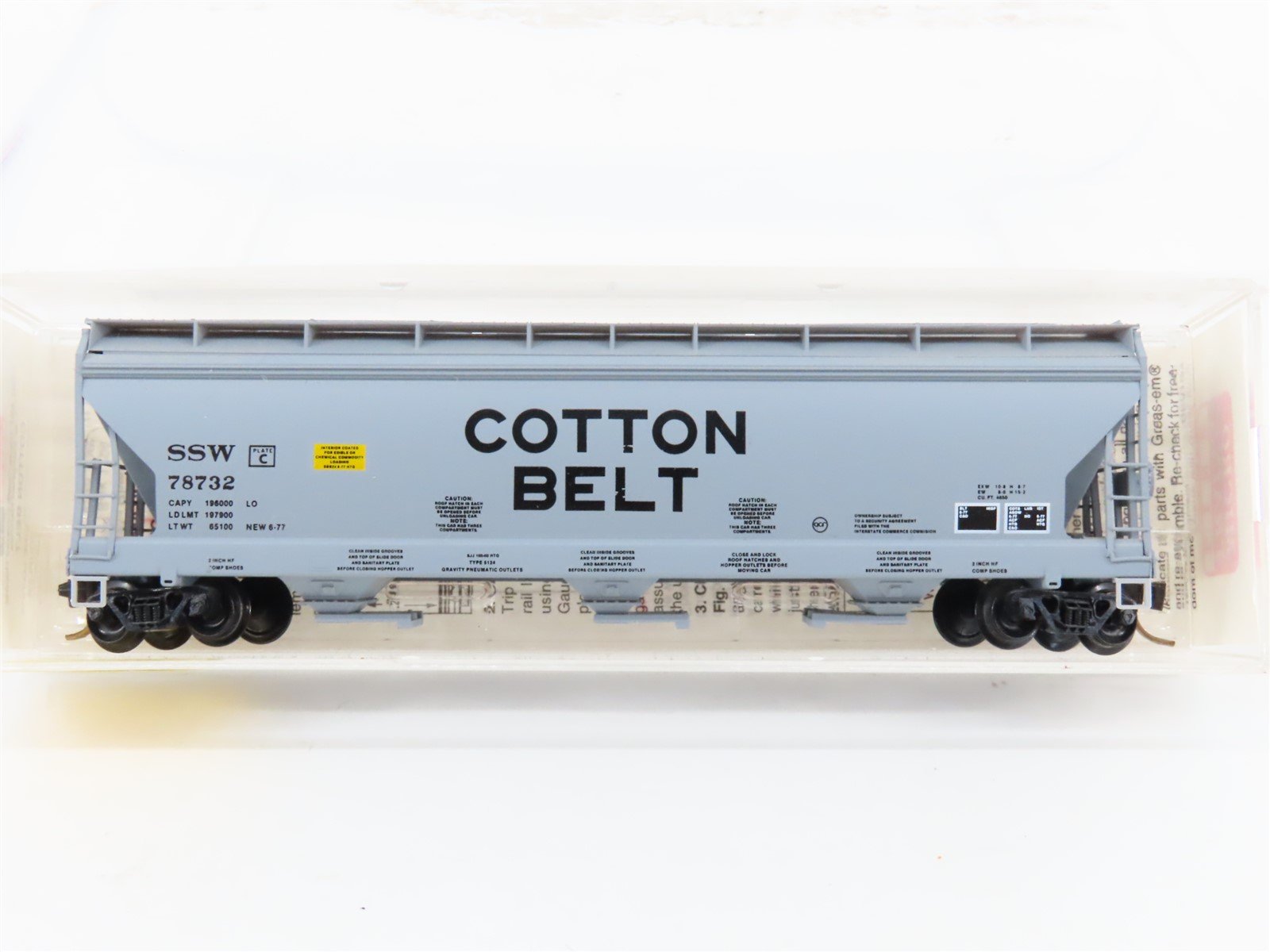 N Scale Micro-Trains MTL 94010 SSW Cotton Belt 3-Bay Covered Hopper #78732