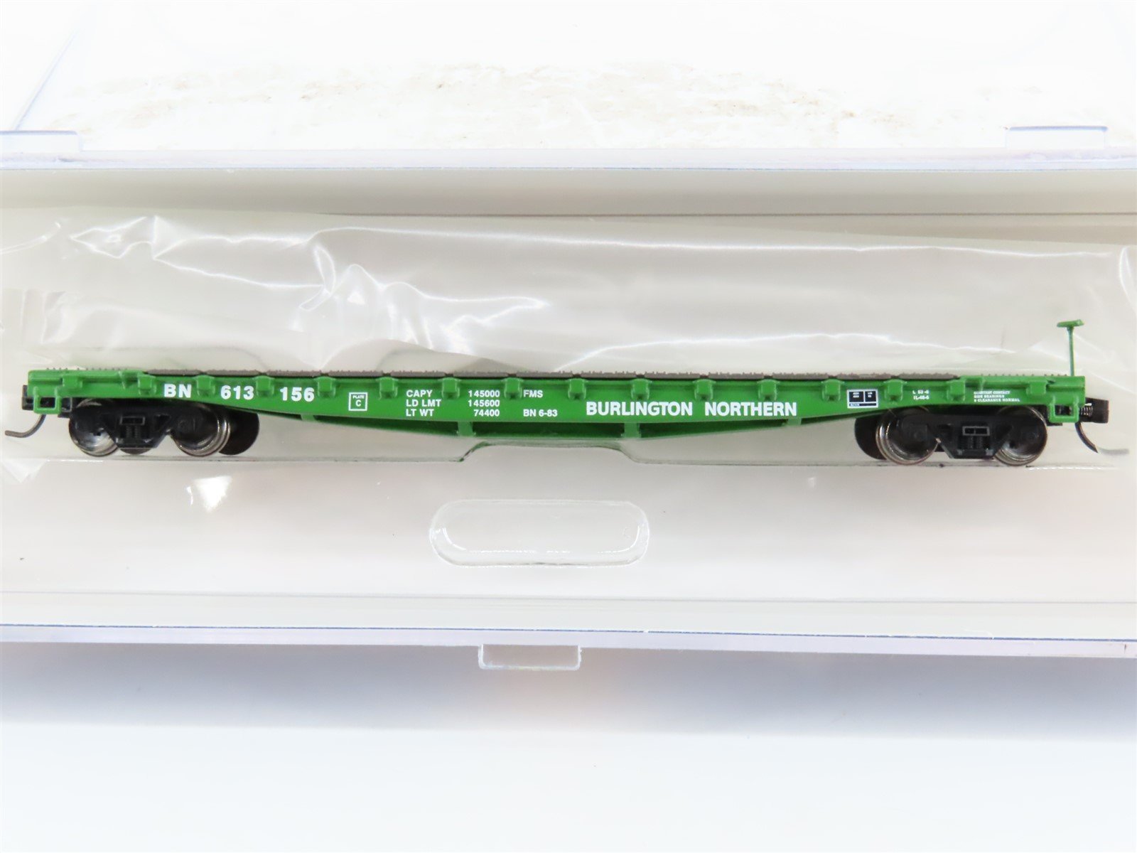 N Scale Athearn 24151 BN Burlington Northern Railroad 53' Flat Car #613156