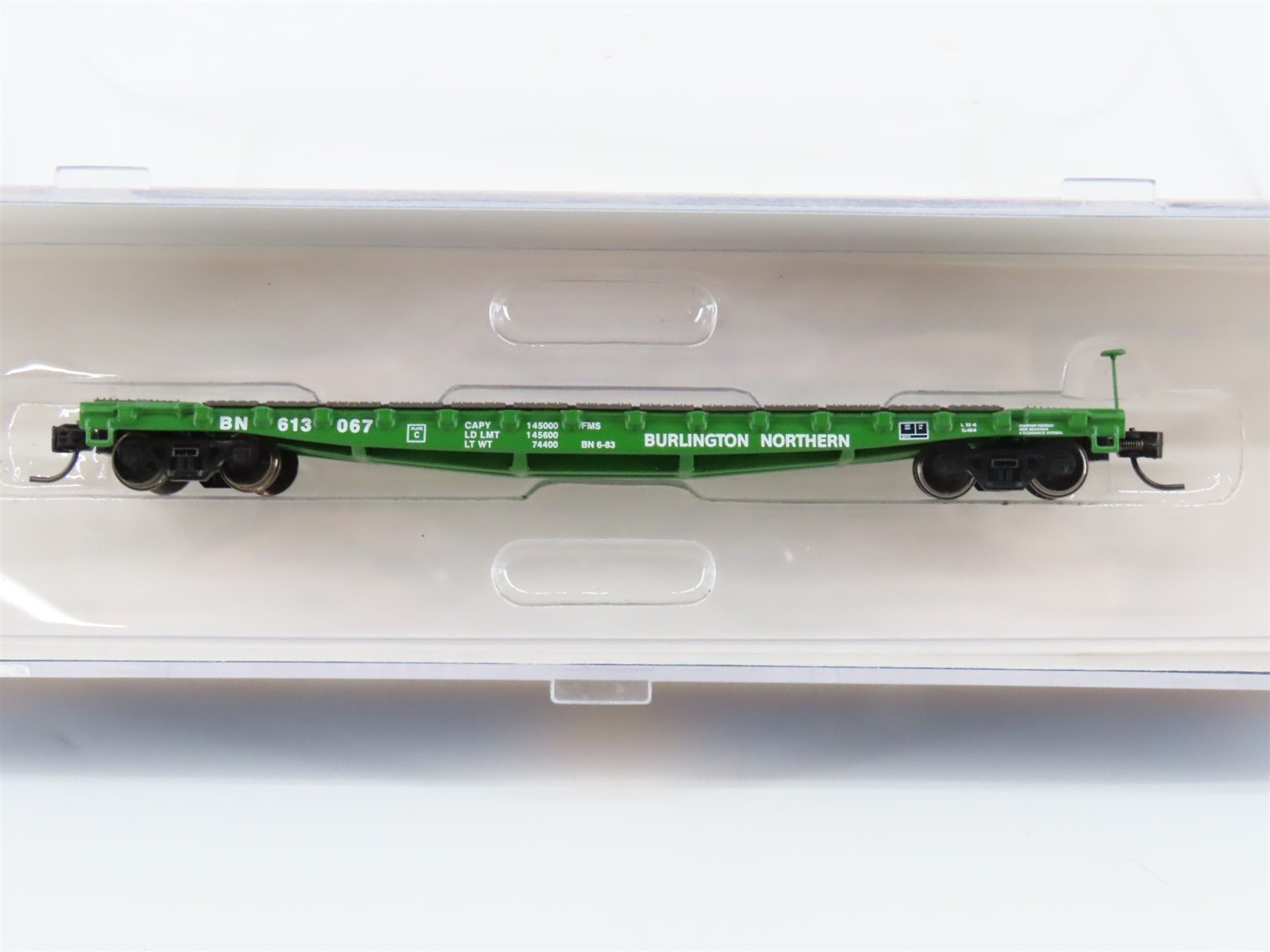 N Scale Athearn 24150 BN Burlington Northern Railroad 53' Flat Car #613067