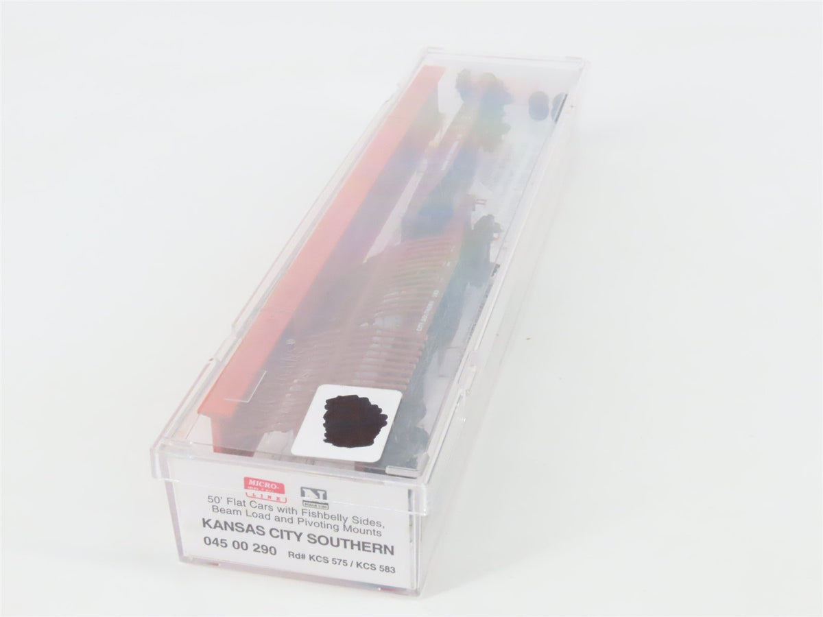 N Scale Micro-Trains MTL 04500290 KCS Kansas City Southern 2 Flat Cars w/ Beam