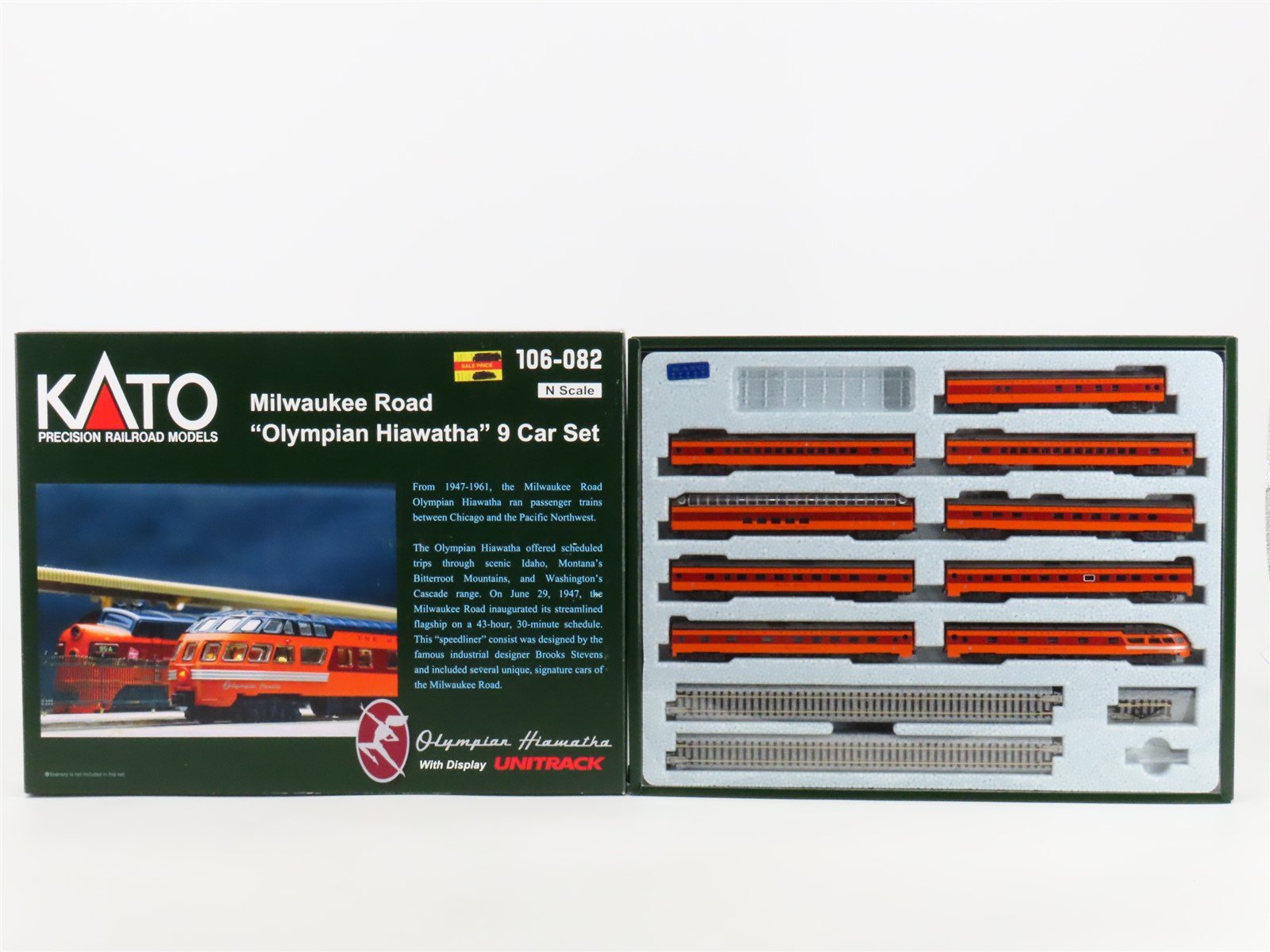 N Kato 106-082 MILW "Olympian Hiawatha" 9-Car Passenger Set w/ Display UniTrack