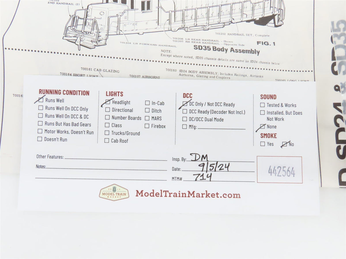 HO Scale Con-Cor 0015-2052 PRR Pennsylvania EMD SD35 Diesel Locomotive #6027