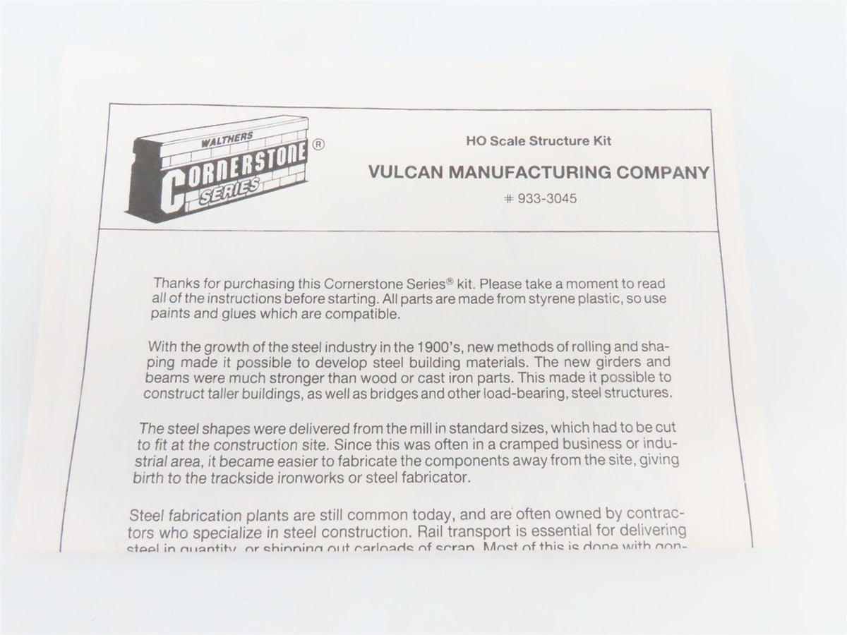 HO Scale Walthers Cornerstone Kit #933-3045 Vulcan Manufacturing Company