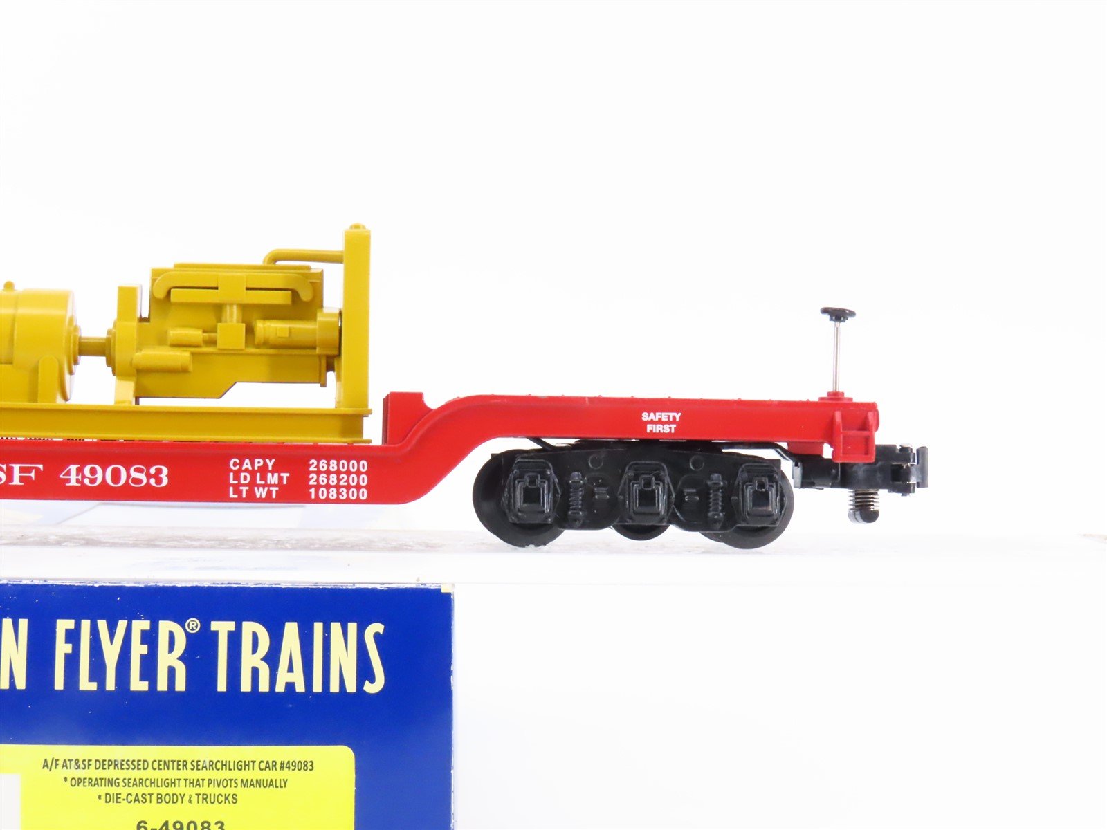 S Scale American Flyer 6-49083 ATSF Santa Fe Depressed Center Searchlight Car