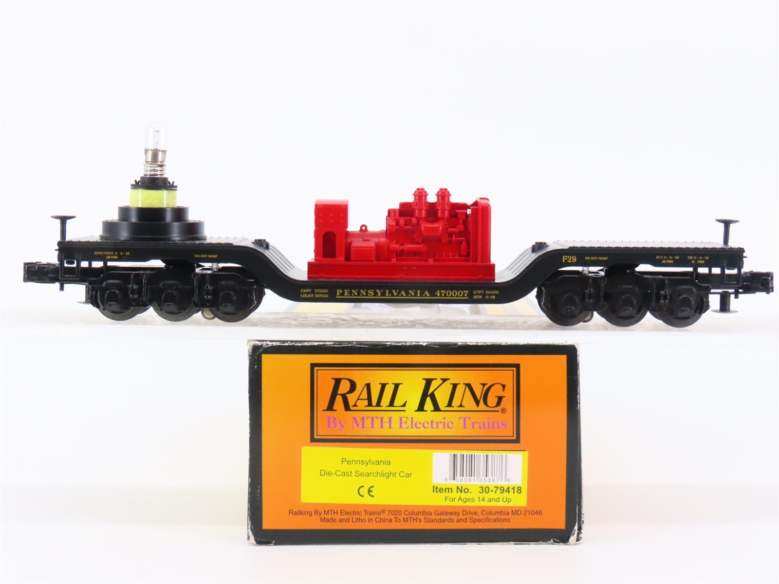 O27 Gauge 3-Rail MTH RailKing 30-79418 PRR Pennsylvania Searchlight Car #470007