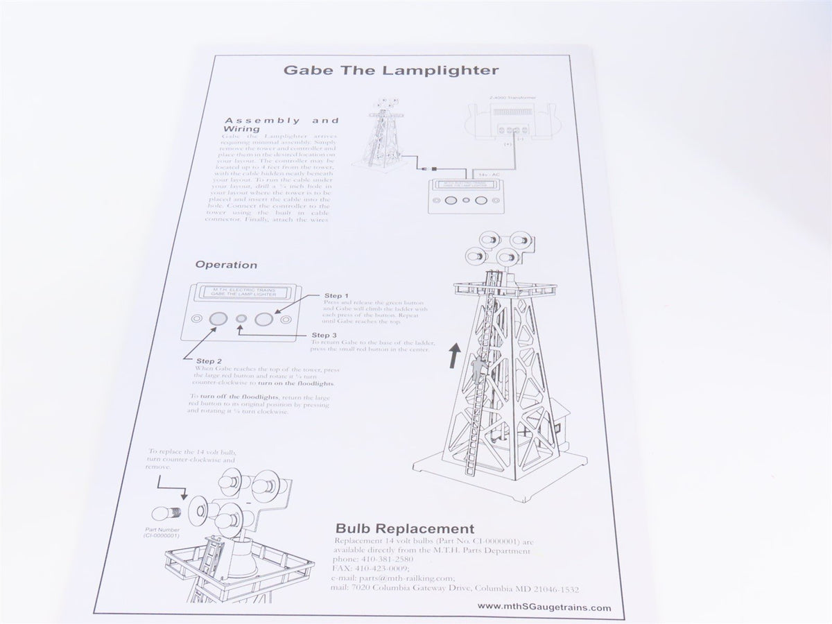 S 1/64 Scale MTH 35-90006 &quot;Gabe the Lamplighter&quot; Light Tower