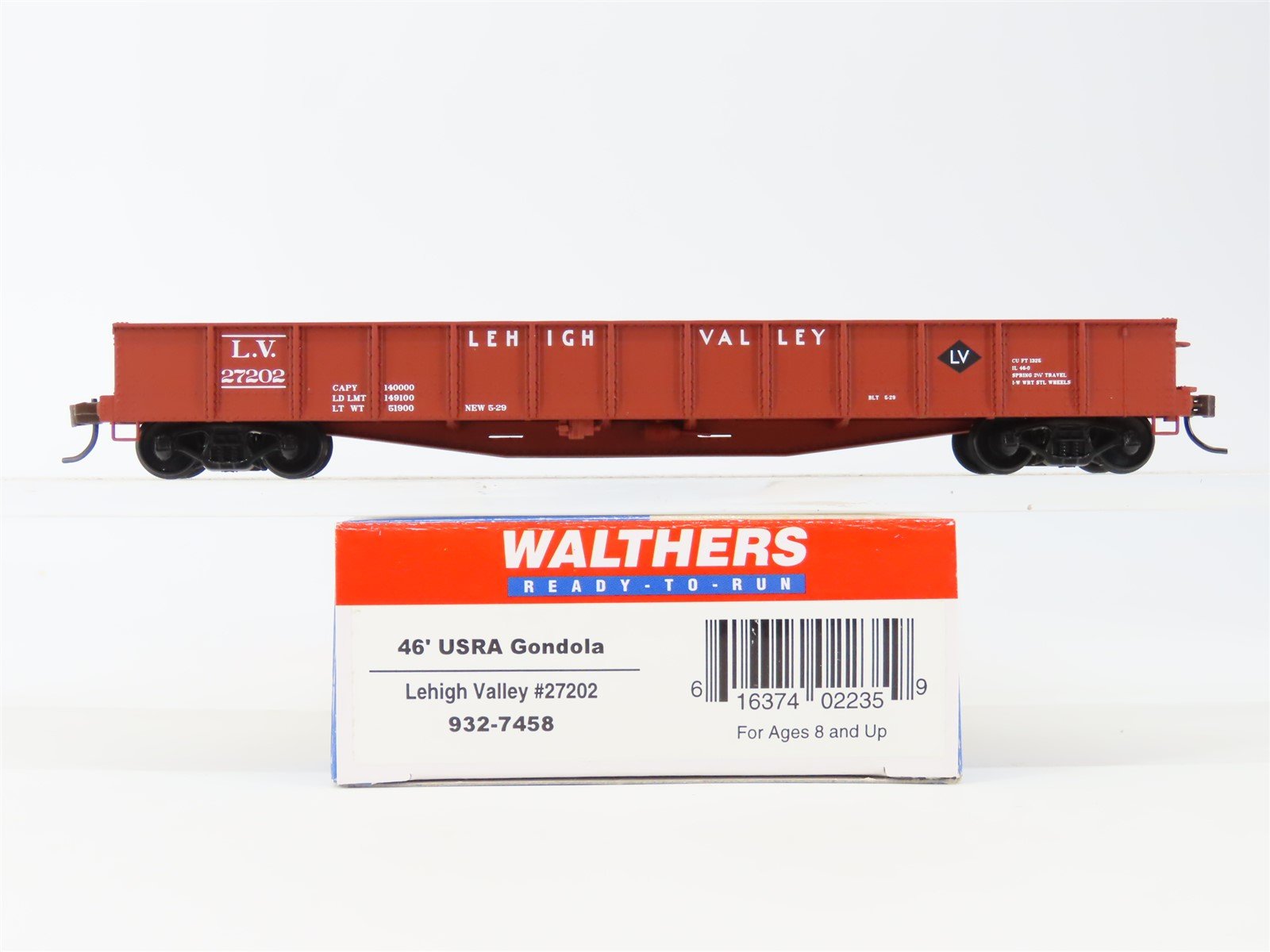 HO Scale Walthers 932-7458 LV Lehigh Valley Railroad 46' USRA Gondola #27202