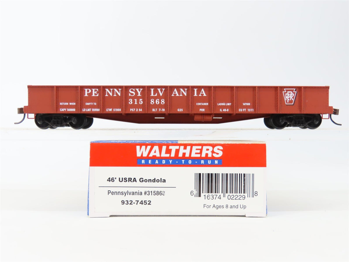 HO Scale Walthers 932-7452 PRR Pennsylvania Railroad 46&#39; USRA Gondola #315868