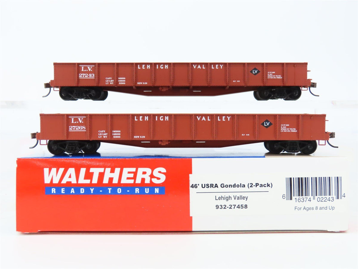 HO Scale Walthers 932-27458 LV Lehigh Valley Railroad 46&#39; USRA Gondola 2-Pack