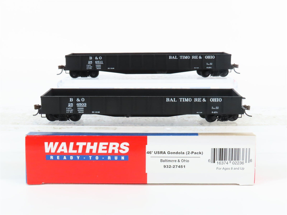 HO Scale Walthers #932-27451 B&amp;O Baltimore &amp; Ohio 46&#39; USRA Gondola 2-Pack