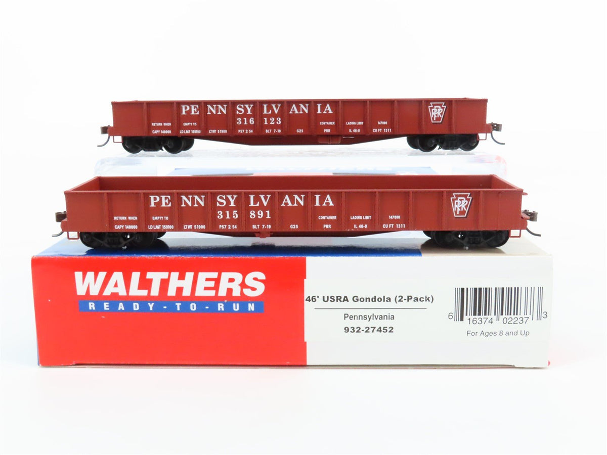 HO Scale Walthers #932-27452 PRR Pennsylvania 46&#39; USRA Gondola 2-Pack