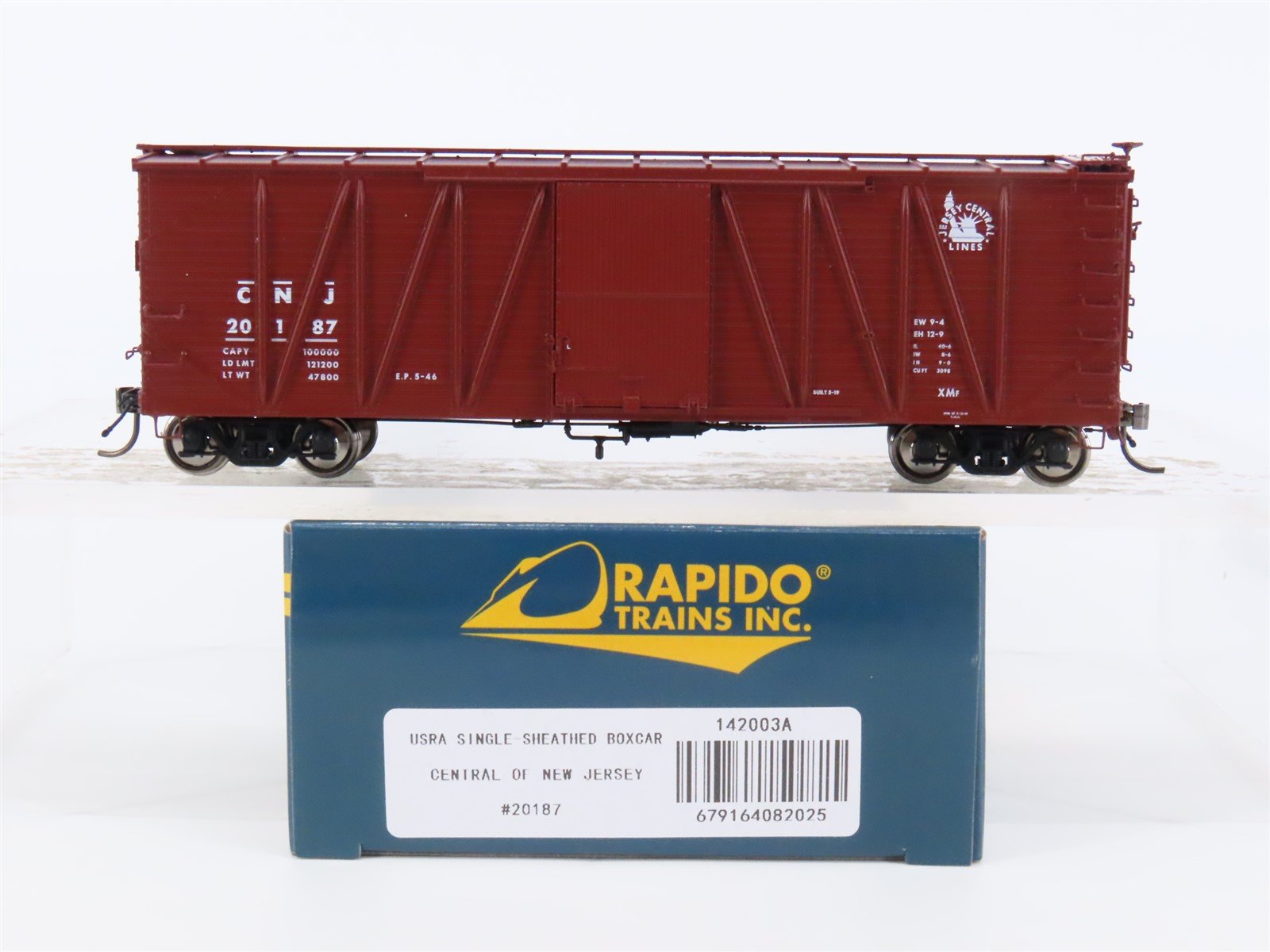 HO Scale Rapido #142003A CNJ Jersey Central USRA Single Sheathed Box Car #20187