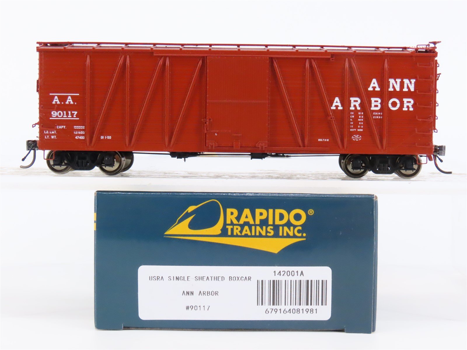 HO Scale Rapido #142001A AA Ann Arbor USRA Single Sheathed Box Car #90117