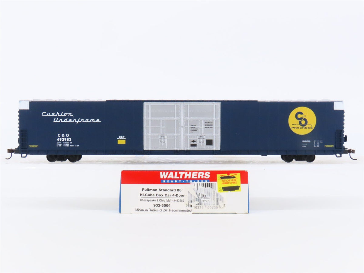 HO Walthers 932-3504 C&amp;O Chesapeake &amp; Ohio &quot;Progress&quot; 86&#39; Hi-Cube Box Car 493982