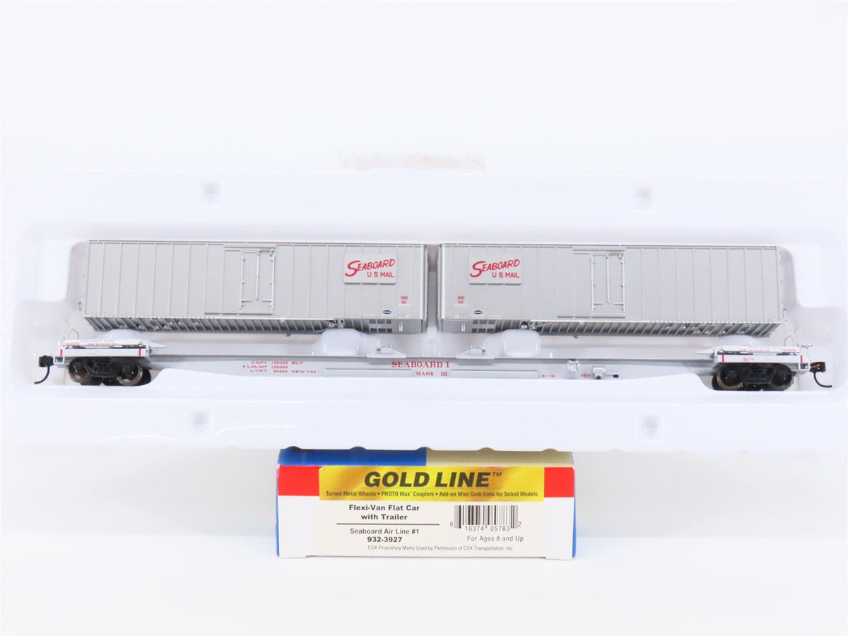 HO Walthers Gold Line #932-3927 SAL Seaboard Air Line Flat Car #1 w/ Trailers