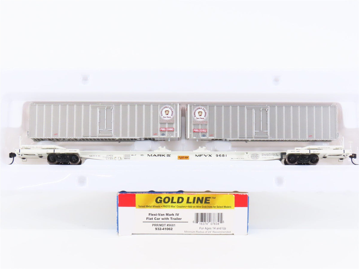 HO Walthers Gold Line 932-41062 PRR/MDT NYC Mark IV Flat Car #9681 w/ Trailers