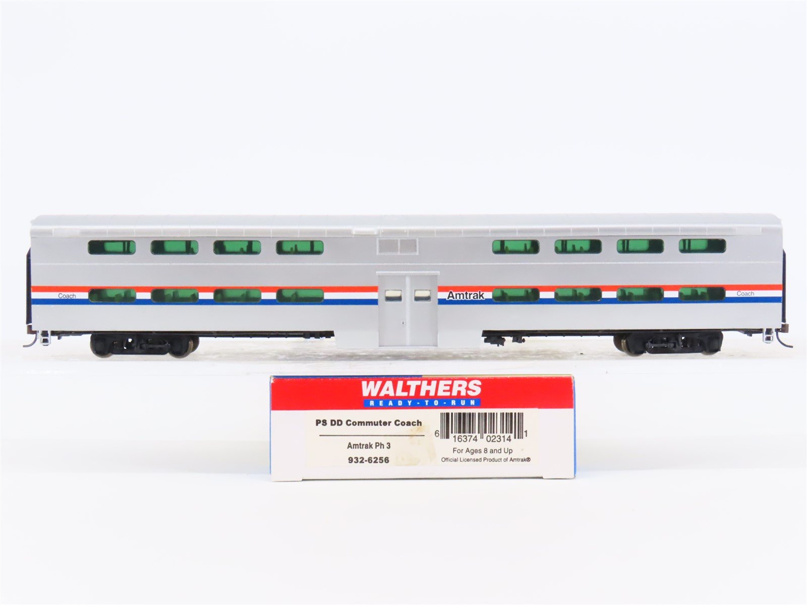 HO Scale Walthers 932-6256 AMTK Amtrak PS DD Commuter Coach Passenger Car