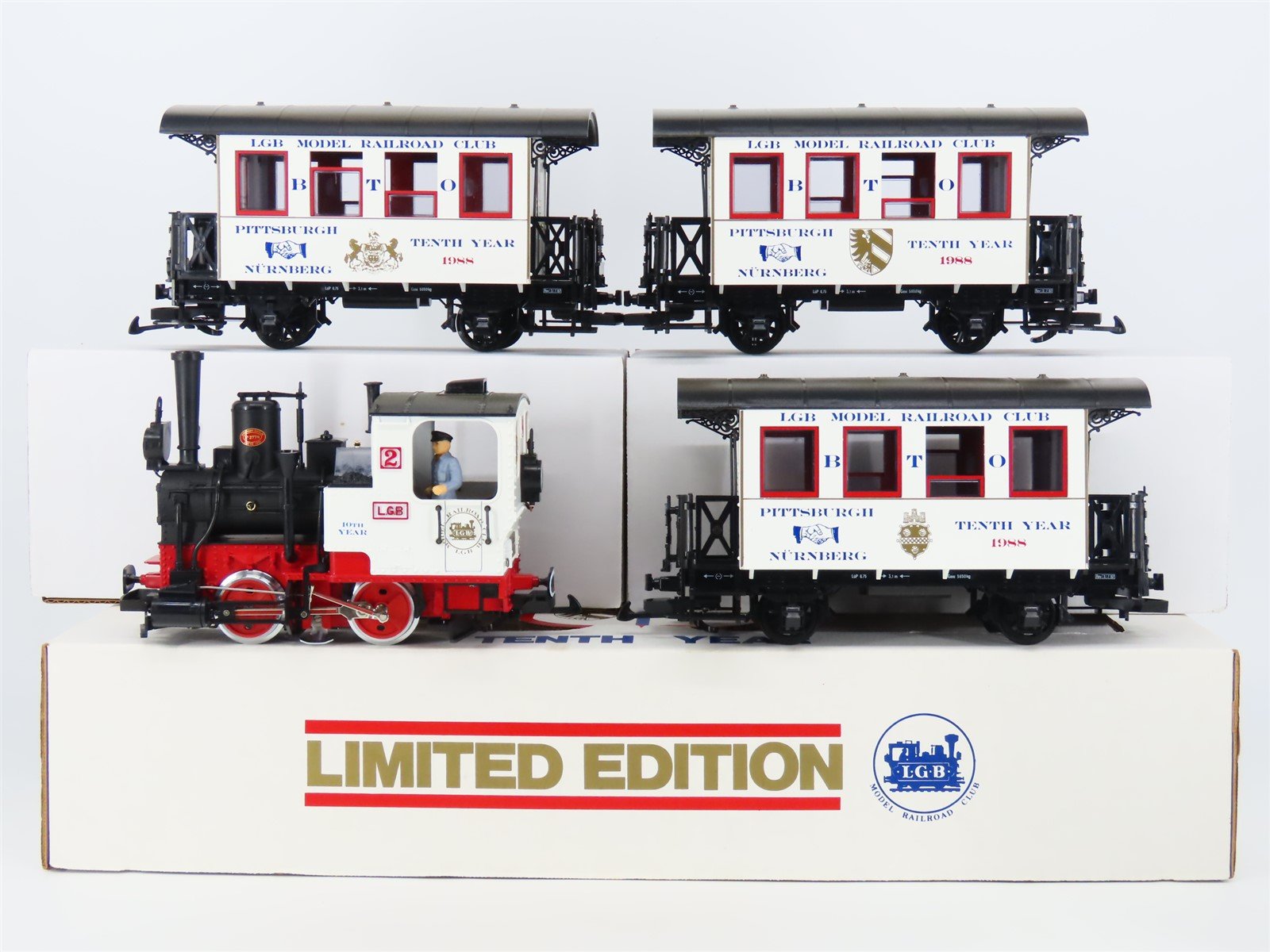 G Scale LGB Model Railroad Club Member 10th Year 0-4-0 Steam Passenger Set