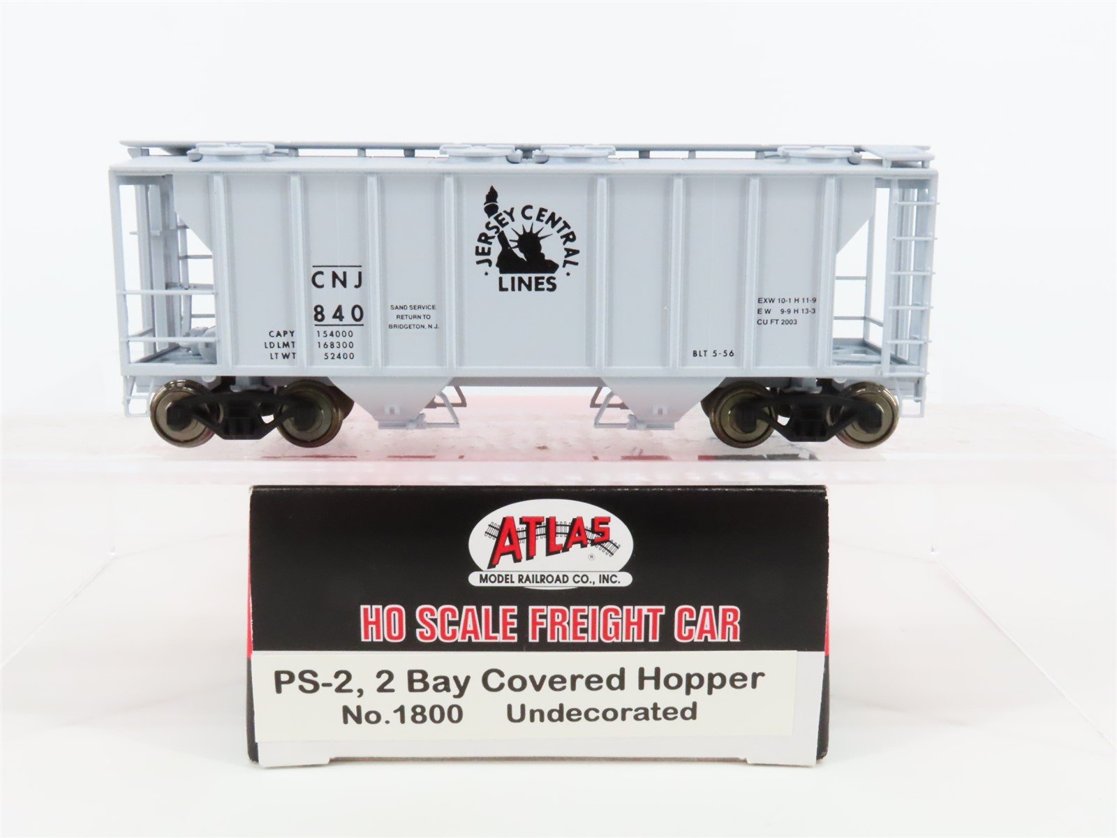 HO Scale Atlas 1800 CNJ Jersey Central Lines 2-Bay Covered Hopper #840