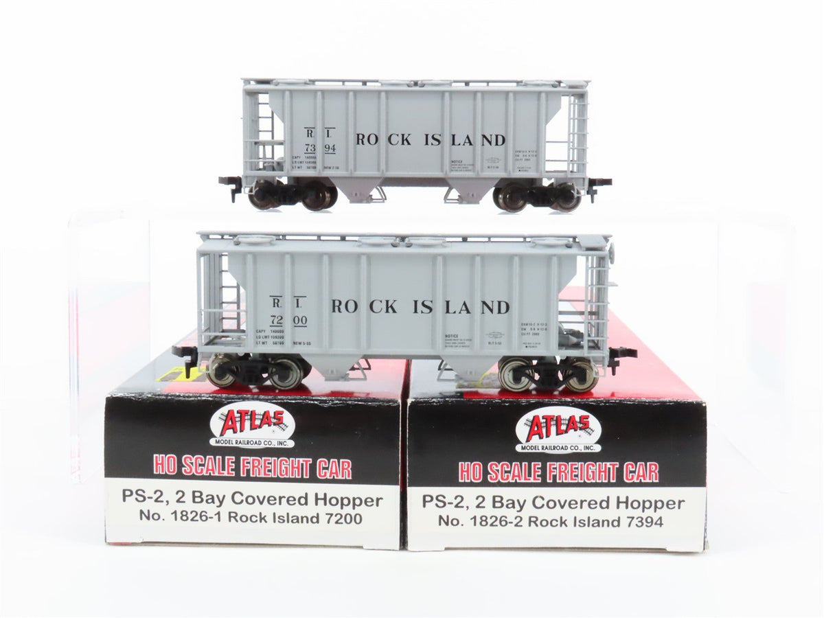 LOT of 2 HO Scale Atlas RI Rock Island 2-Bay Covered Hoppers #7200 &amp; #7394