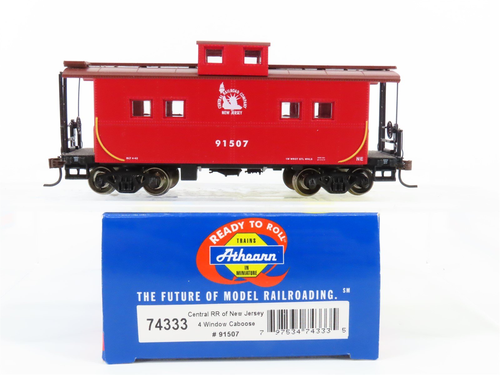 HO Scale Athearn #74333 CNJ Jersey Central 4-Window Caboose #91507