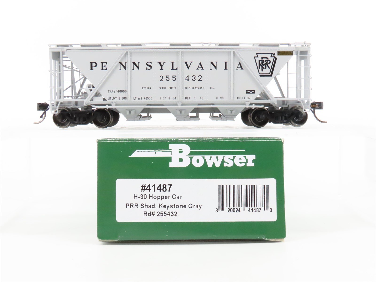 HO Bowser #41487 PRR Pennsylvania Shadow Keystone 3-Bay Covered Hopper #255432