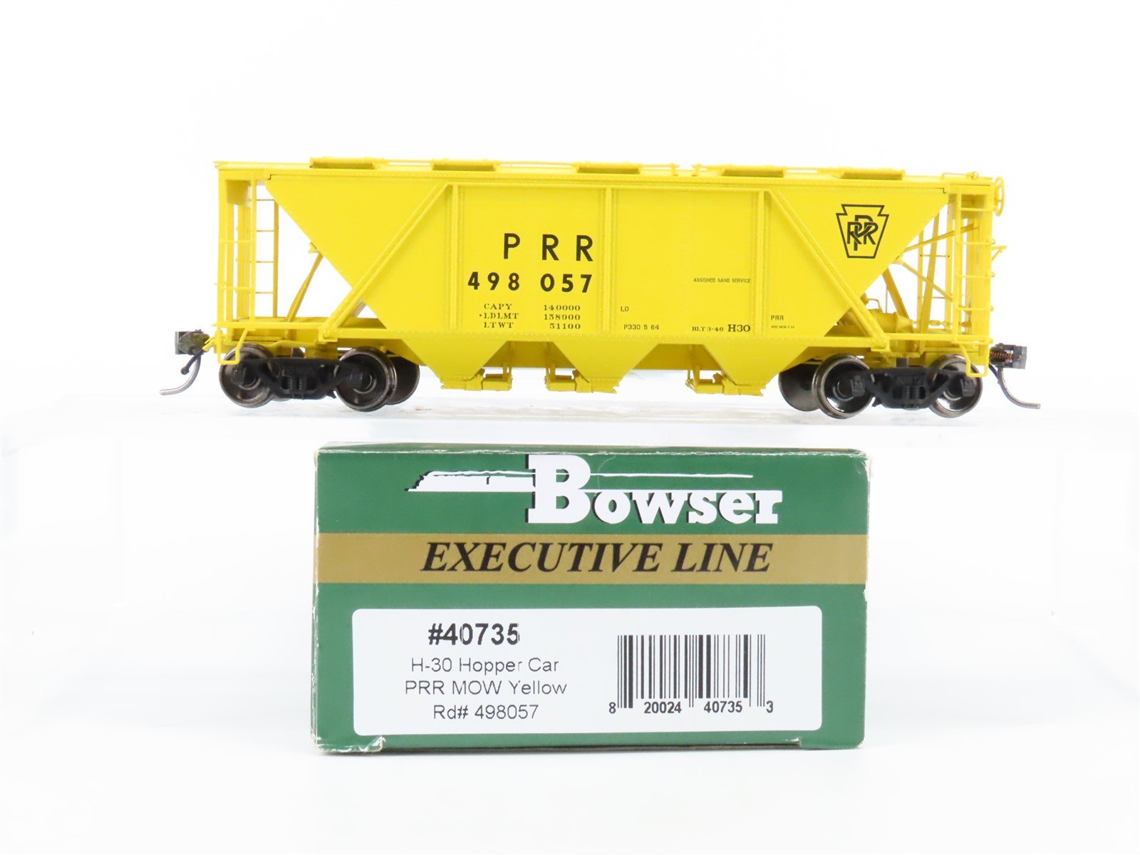 HO Bowser Executive Line #40735 PRR MOW Yellow 3-Bay Covered Hopper #498057