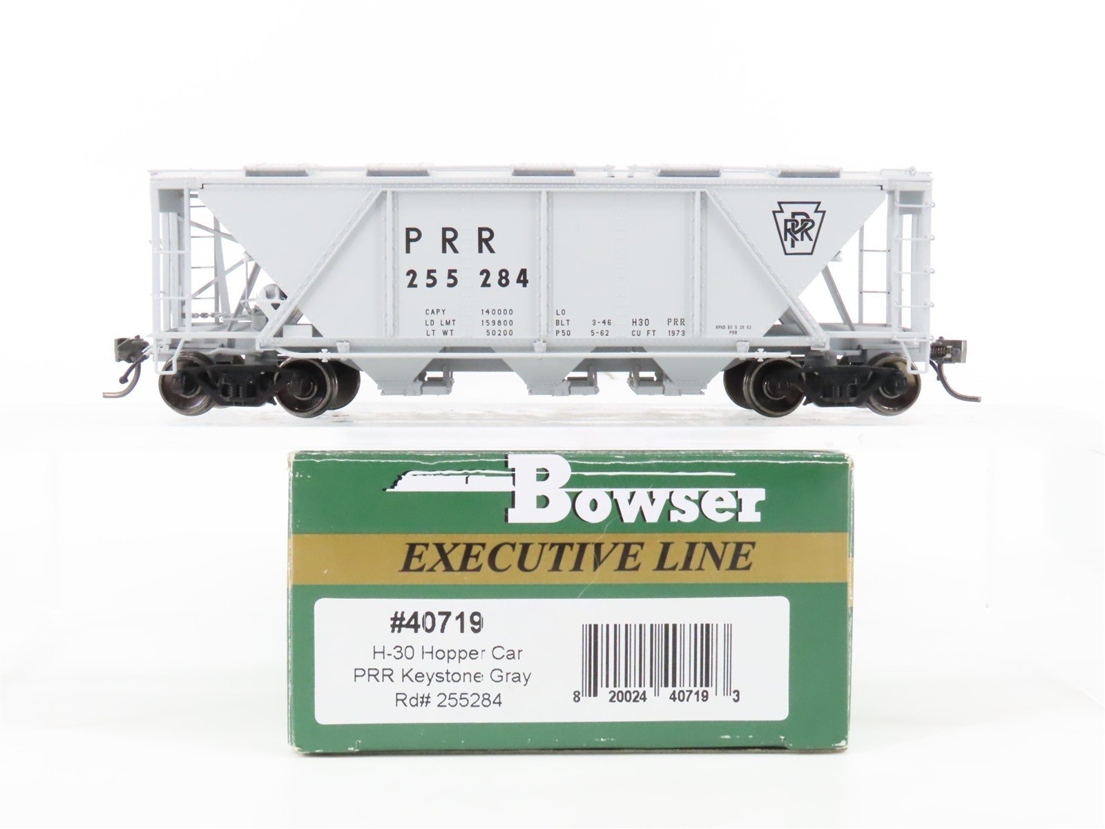 HO Bowser Executive Line #40719 PRR Keystone Gray 3-Bay Covered Hopper #255284