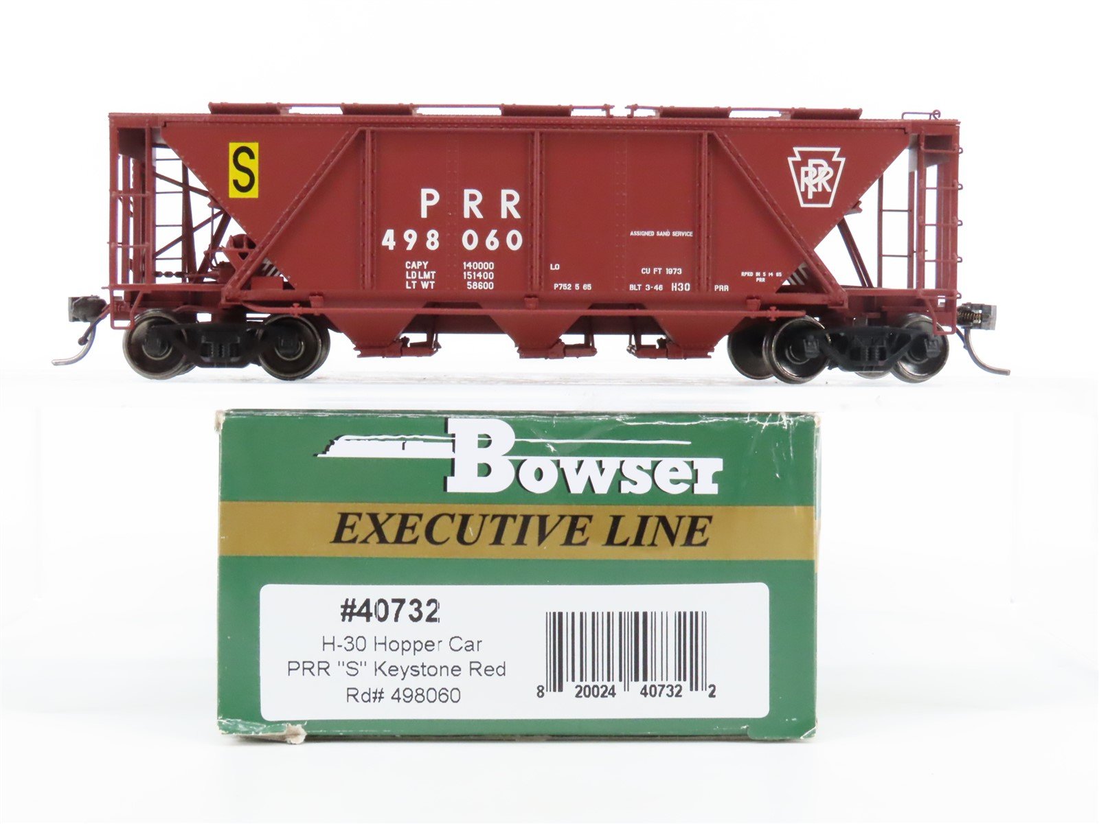 HO Scale Bowser Executive Line #40732 PRR "S" Keystone Red 3-Bay Covered Hopper