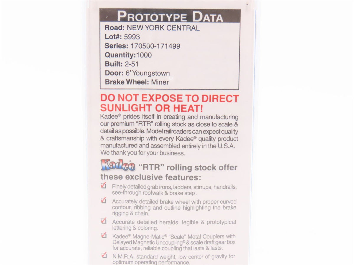 HO Scale Kadee 4084 NYC New York Central 40&#39; Single Door Box Car #170749