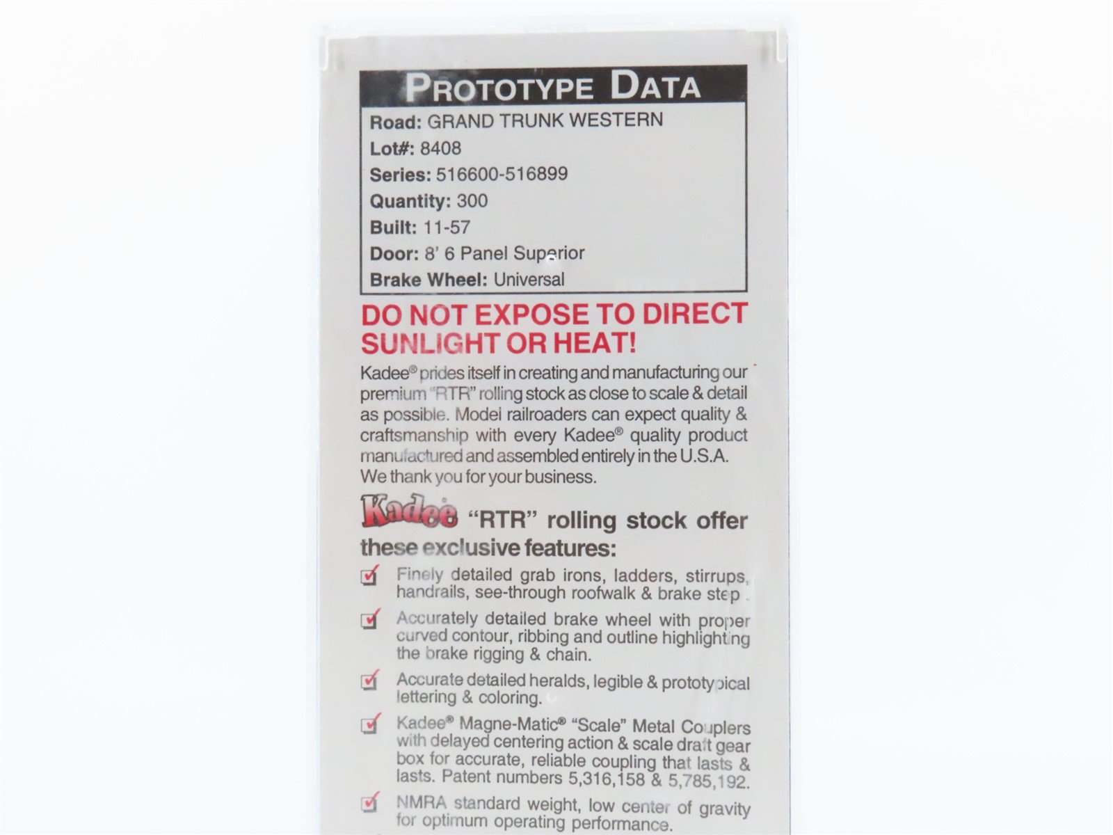 HO Kadee 5268 GTW Grand Trunk Western 40' Single Door Box Car #516874 -Sealed