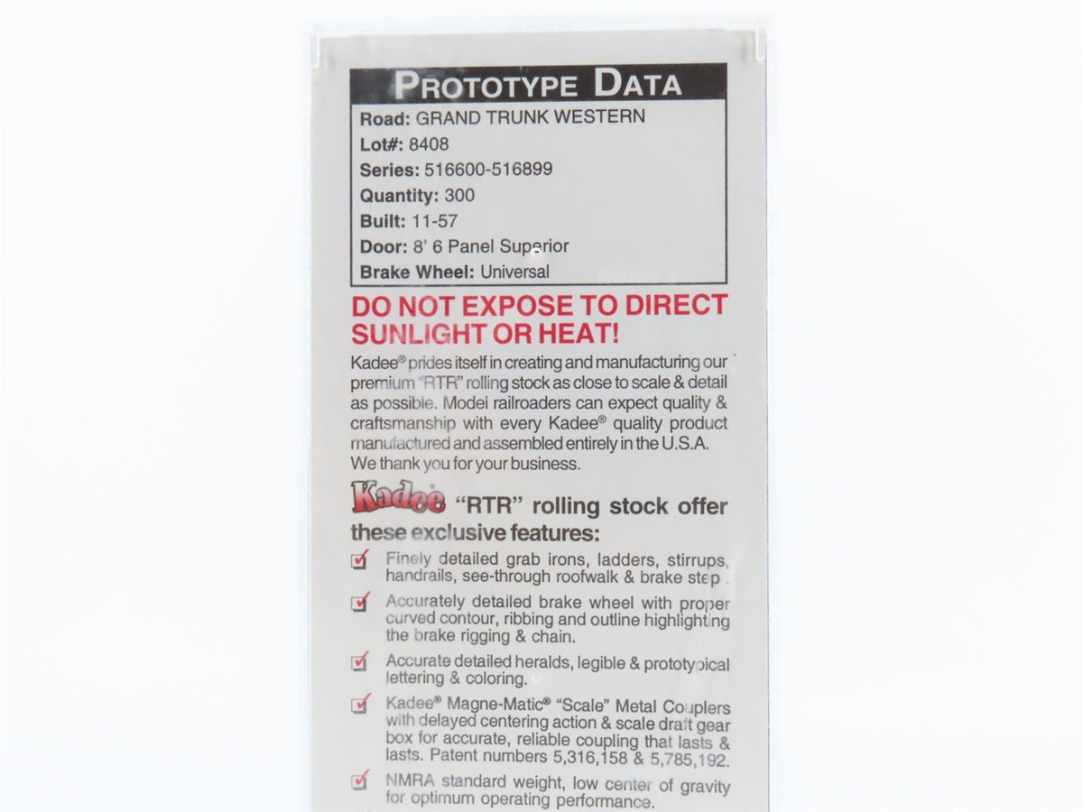 HO Kadee 5268 GTW Grand Trunk Western 40&#39; Single Door Box Car #516874 -Sealed