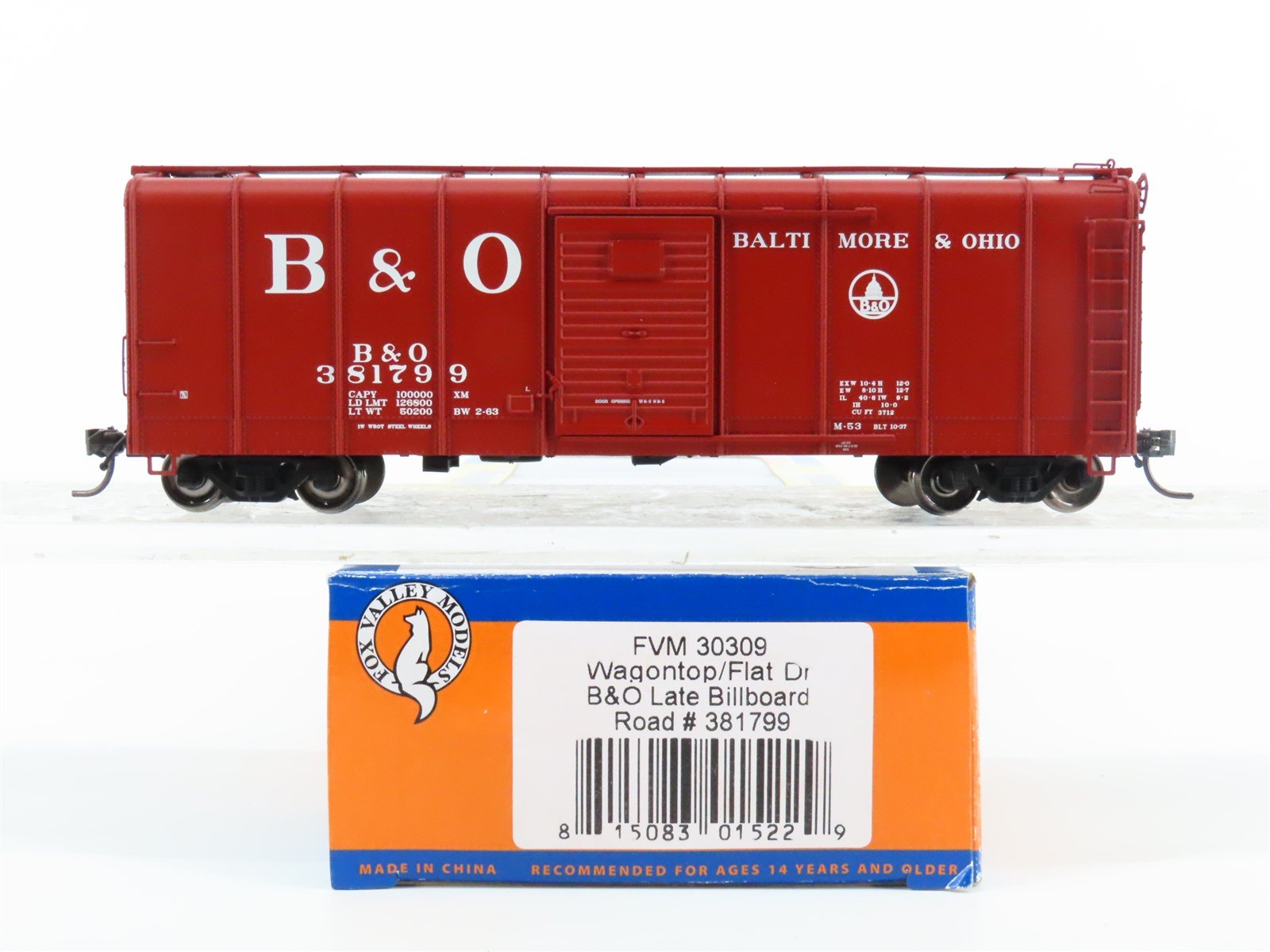 HO Scale Fox Valley Models FVM 30309 B&O Baltimore & Ohio Box Car #381799