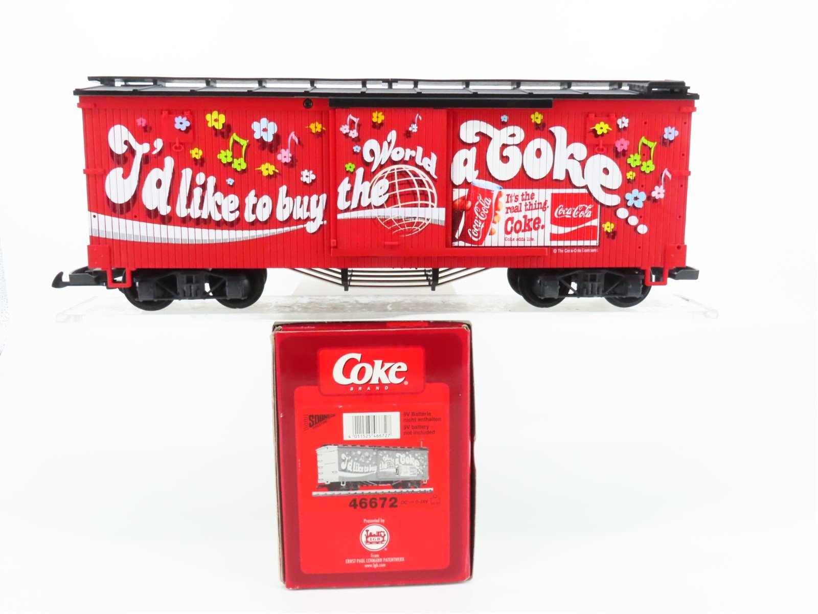 G Scale LGB 46672 "I'd Like To Buy The World A Coke" Single Door Box Car