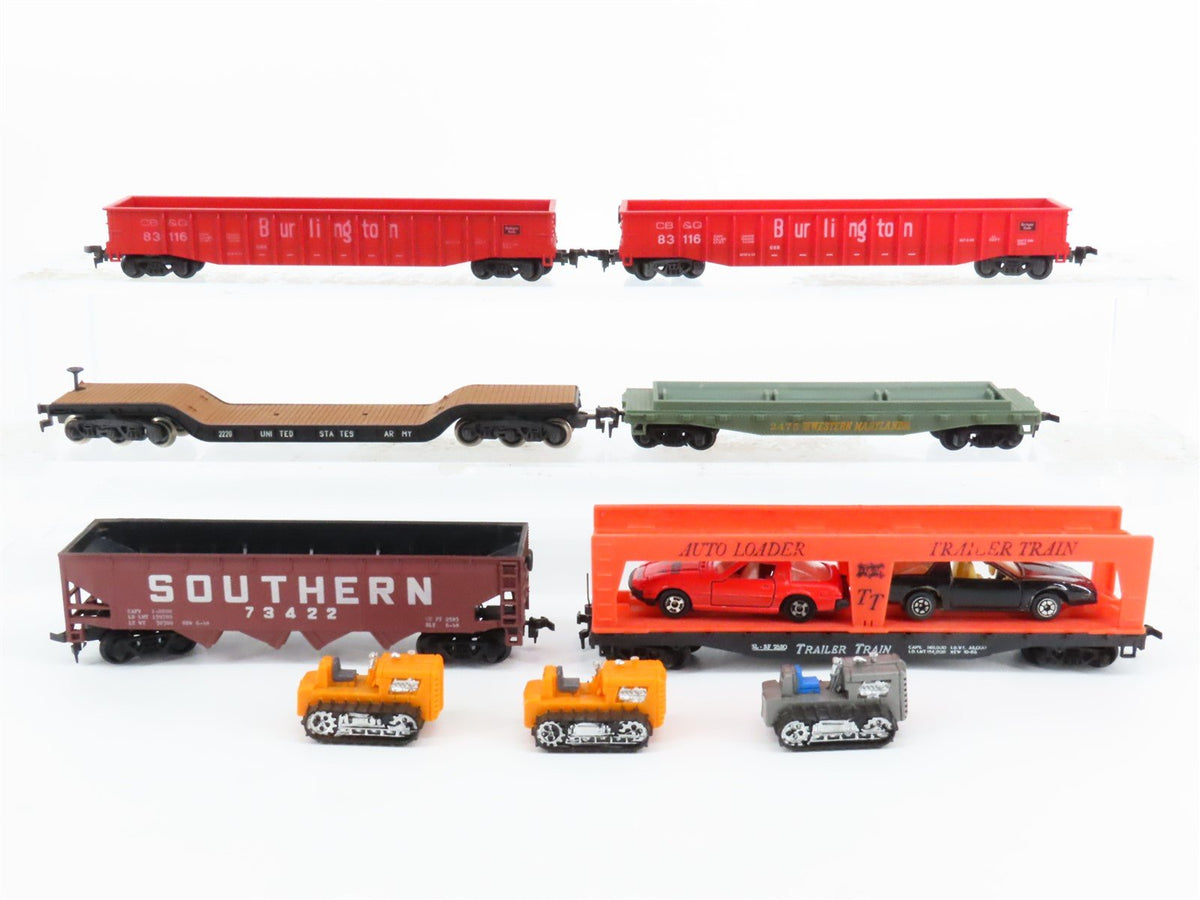 LOT of 6 HO Scale Mantua/Lima/Roco Southern/CBQ/WM Gondola, &amp; Flatcars w/Loads