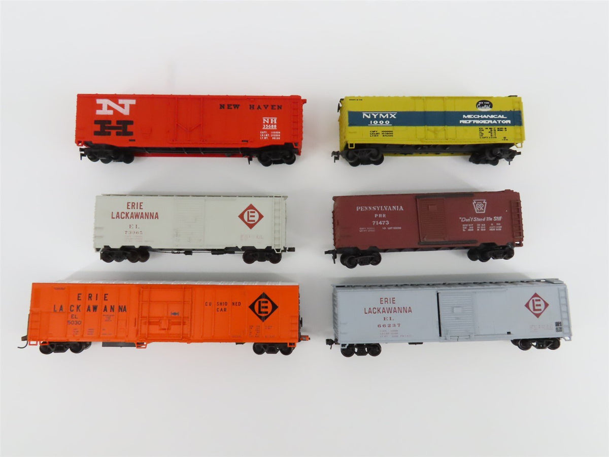 LOT of 6 HO Scale AHM/Unbranded EL/NH/PRR/NYMX 40&#39; &amp; 50&#39; Boxcars