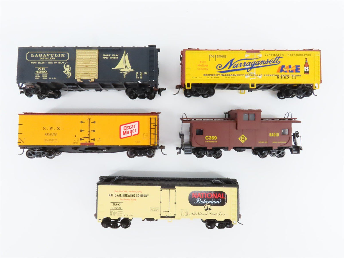 LOT of 5 HO Scale Unbranded NWX/B&amp;O/NH/Erie Caboose, Wood Reefer &amp; Boxcars