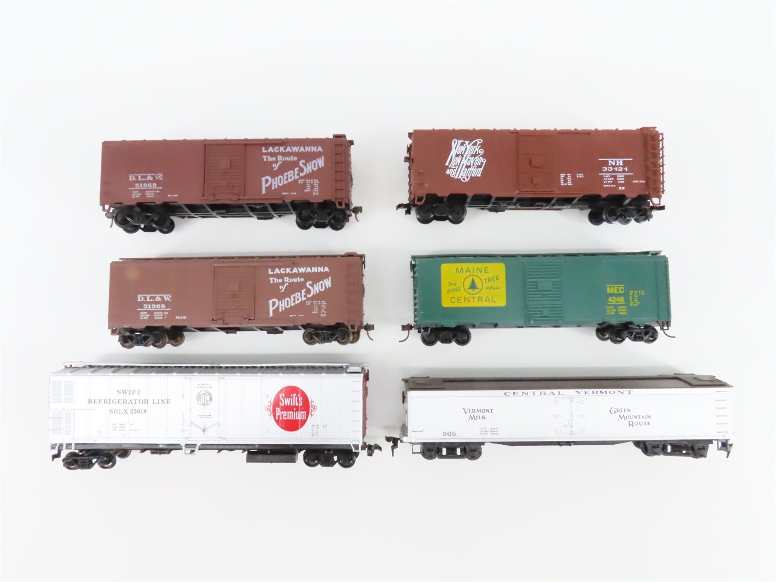 LOT of 6 HO Scale BT Shops/Unbranded DLW/NH/MEC/CV Reefer & Boxcars