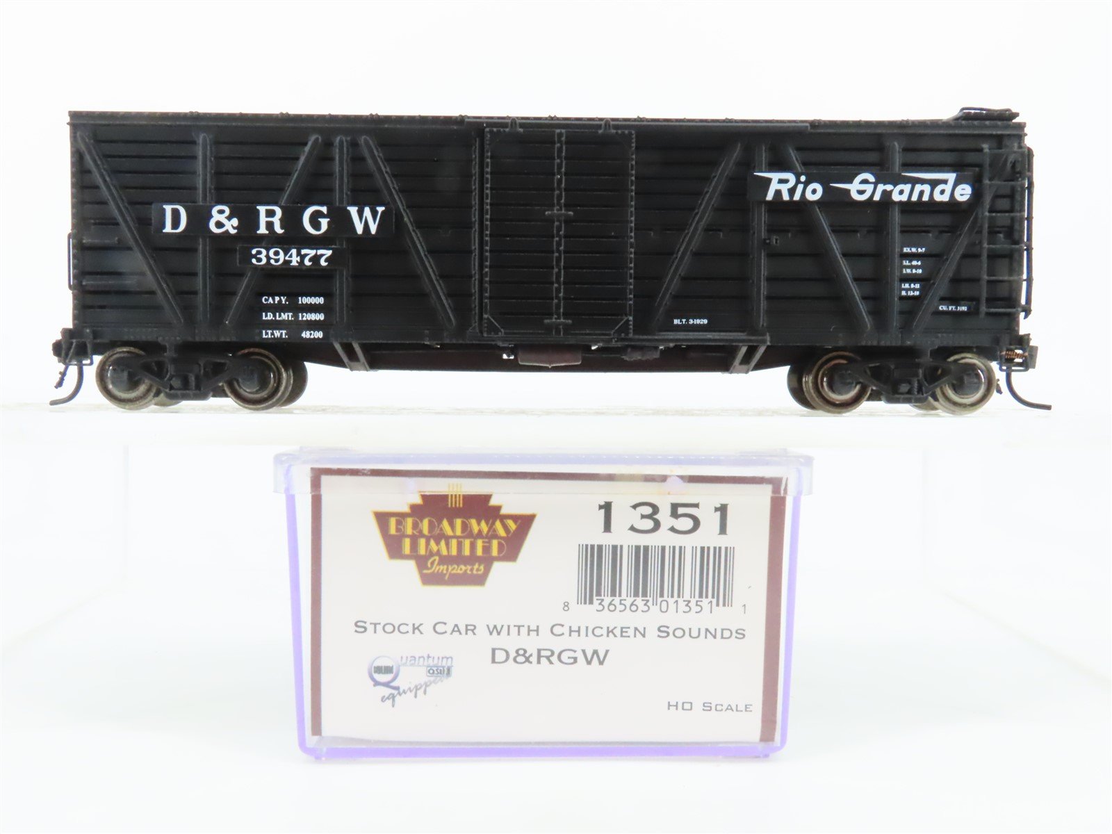 HO Scale Broadway Limited 1351 D&RGW Rio Grande Stock Car #39477 w/Animal Sounds