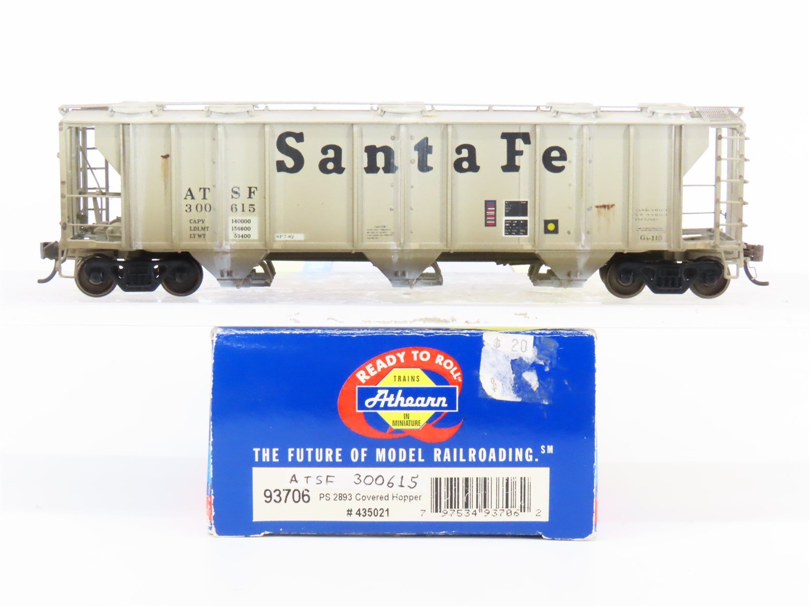 HO Scale Athearn 93706 ATSF Santa Fe 3-Bay Covered Hopper #300615 Custom