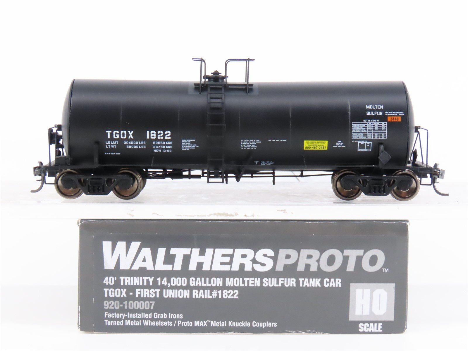 HO Scale Walthers Proto 920-100007 TGOX Trinity Molten Sulfur Tank Car #1822