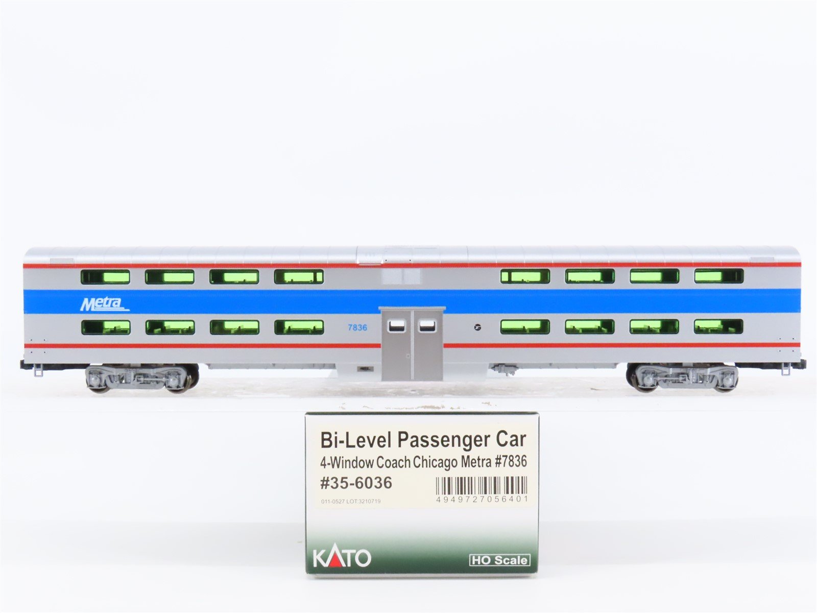 HO Scale KATO 35-6036 Chicago Metra Bi-Level 4-Window Coach Passenger #7836