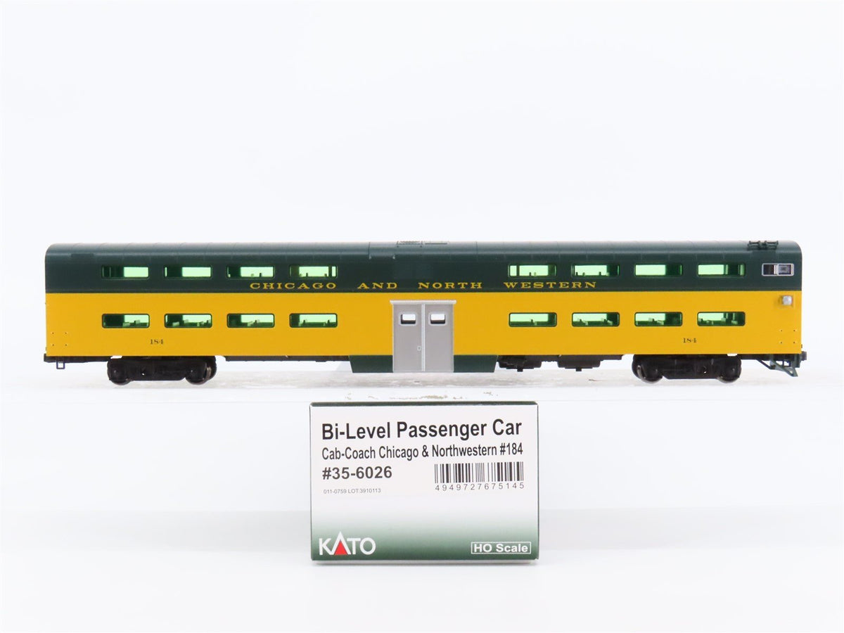 HO Scale KATO 35-6026 CNW Chicago North Western Bi-Level Cab-Coach Passenger 184