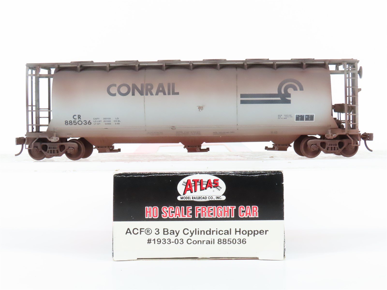 HO Scale Atlas 1933-03 CR Conrail 3-Bay Cylindrical Hopper - Custom Weathered