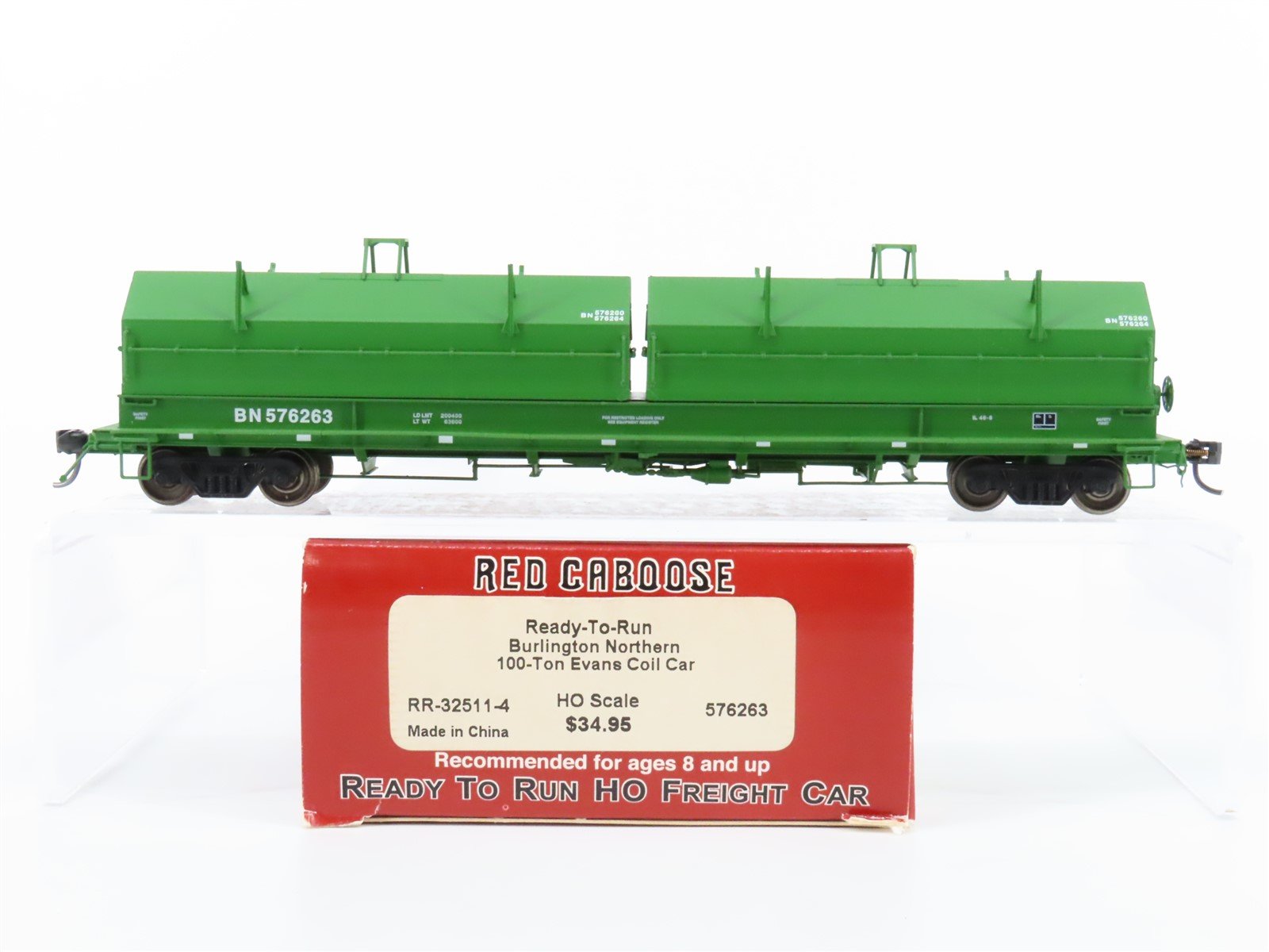 HO Scale Red Caboose RR-32511-4 BN Burlington Northern Coil Car #576263